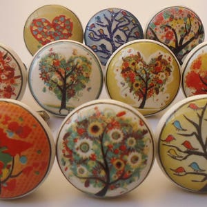 Multi Color Tree Design Ceramic Knobs Kitchen Cabinet Drawer Knobs ...