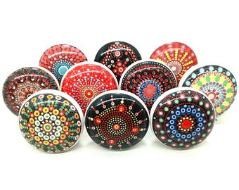 Boutons d'armoire en céramique multicolores faits main