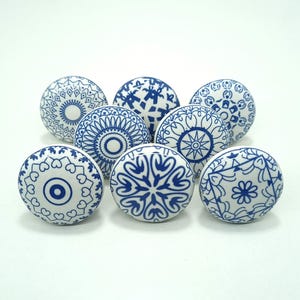 Blue & White Ceramic Knobs Kitchen Cabinet Drawer Knobs Hardware Knobs Handmade Knobs Cabinet Knobs Ceramic Door Knobs