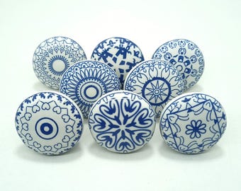 Blue & White Ceramic Knobs Kitchen Cabinet Drawer Knobs Hardware Knobs Handmade Knobs Cabinet Knobs Ceramic Door Knobs