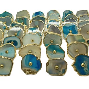 Blue Agate Drawer Knob, Brass Hardware, Natural Stone Pull image 5