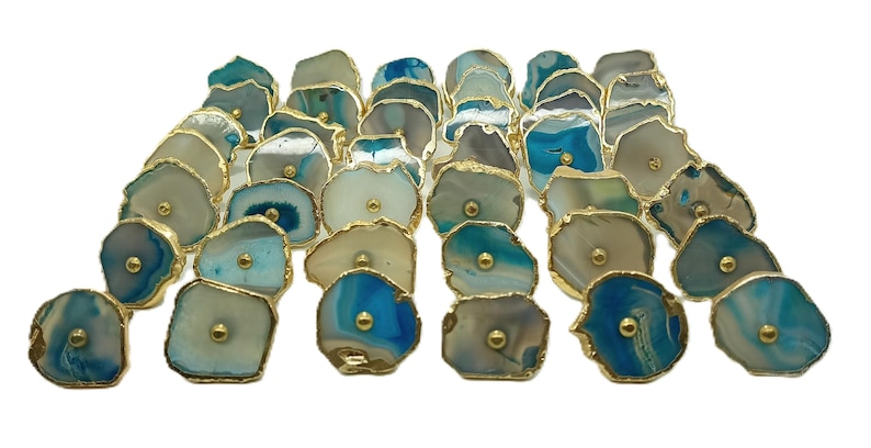Blue Agate Drawer Knob, Brass Hardware, Natural Stone Pull image 5