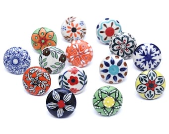 Puxadores de cerâmica artesanais com estampa floral, puxadores coloridos para gavetas de armários.