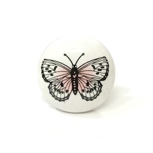 Handmade Butterfly Ceramic Knob: Pink Shade, White and Black