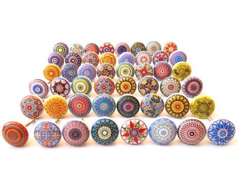 Handmade Ceramic Knobs, Colorful Mandala Cabinet Drawer Pulls