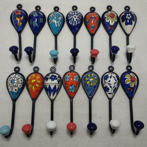 Multicolor Ceramic Hooks Handpainted Hooks Bathroom Hooks Decorative Hooks Kitchen Wall Hooks Coat Hangers Towel Hanger Colorful Hooks