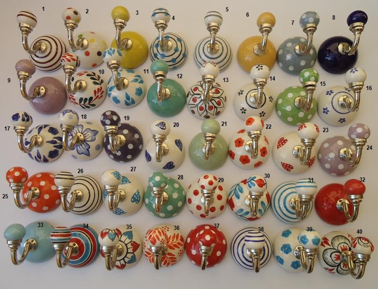 Assorted Ceramic Hooks Handpainted Hooks Bathroom Hooks Etsy