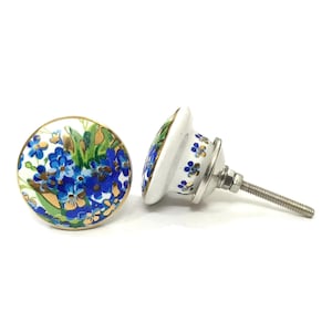 Blue Flower Design Gold Ceramic Door Knobs Premium Knobs Kitchen Cabinet Knobs Drawer Knobs Furniture Knobs Drawer Pulls Door Knobs