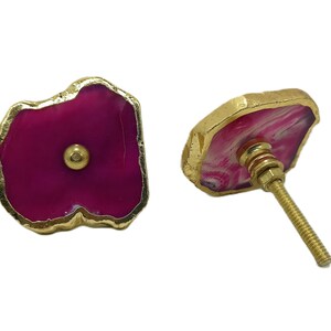 Tiradores de ágata rosa con detalles de latón para cajón de gabinete imagen 5