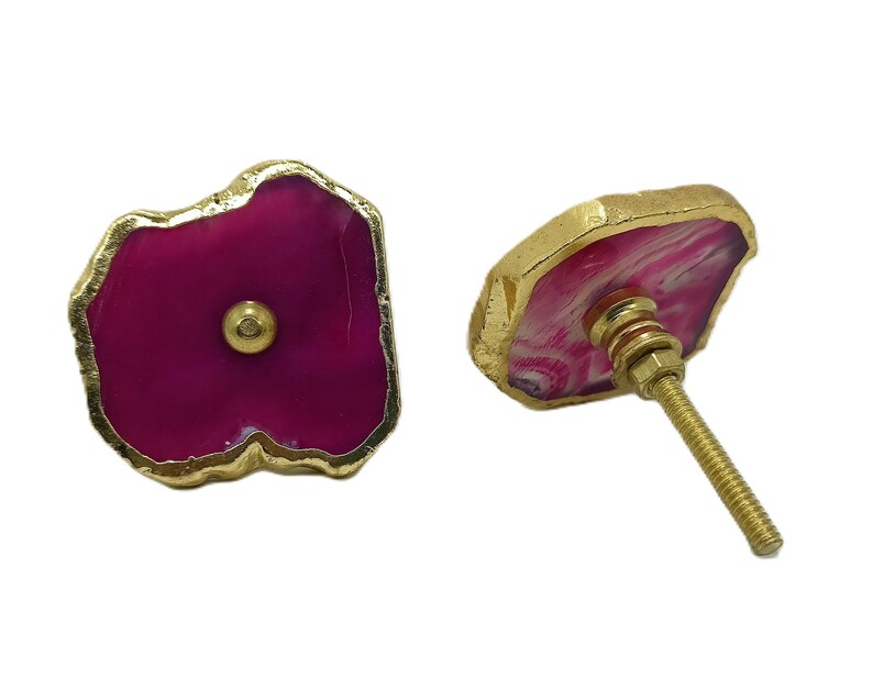 Tiradores de ágata rosa con detalles de latón para cajón de gabinete imagen 5