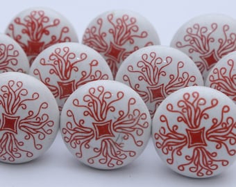 Red & White Ceramic Door Knobs Ceramic Knobs Kitchen Cabinet Drawer Pulls
