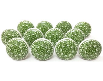 Handmade Green Ceramic Knobs, Kitchen Cabinet Hardware