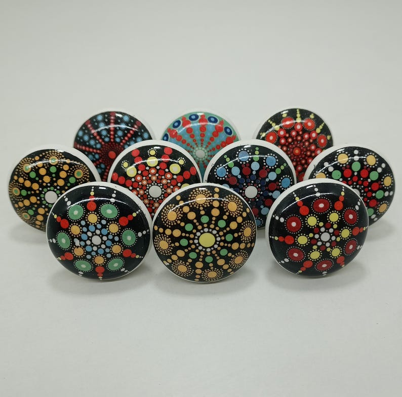 Handmade Multi Color Ceramic Knobs, Decorative Hardware image 3