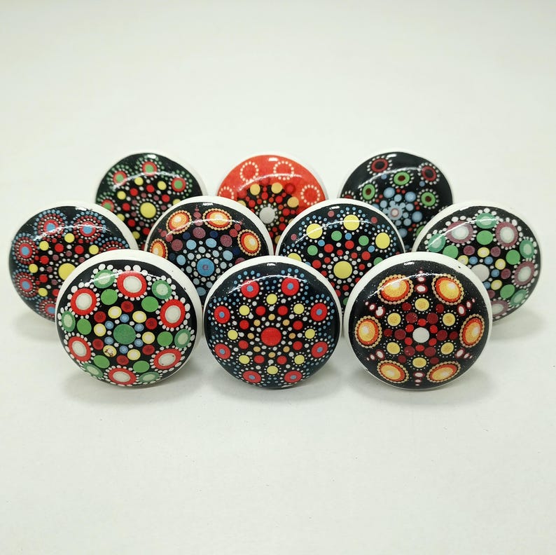 Handmade Multi Color Ceramic Cabinet Knobs, Polka Dot Hardware image 3