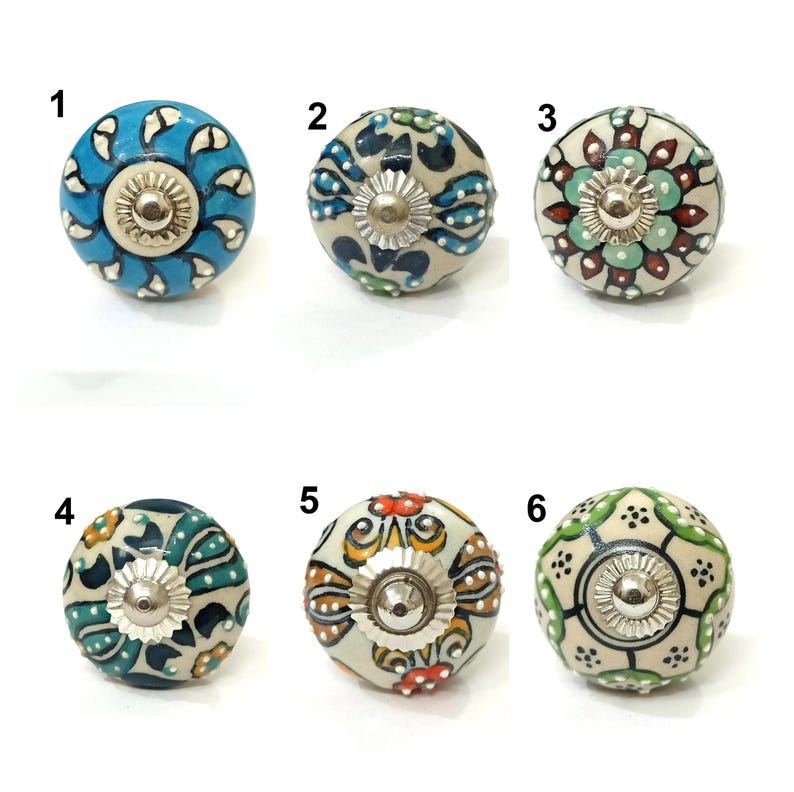 Handbeschilderde keramische knoppen: veelkleurig, handgemaakte hardware afbeelding 1