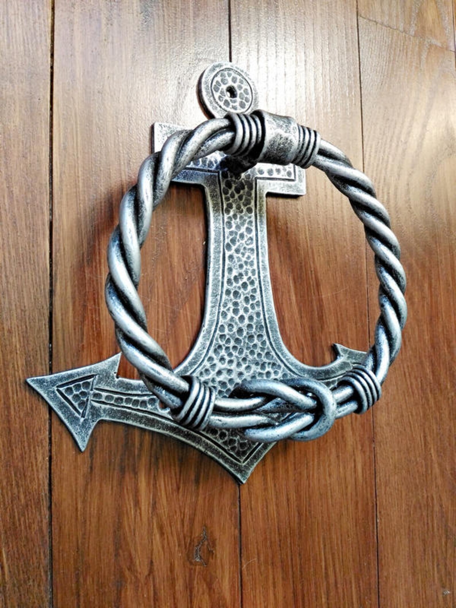 Antique Silver Cast Iron Decorative Anchor Door Knocker 6" - Antique