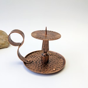 Copper forged candle holder Candle holders with bowl Wrought iron candlestick with handle Hand forged  Candlesticks classic Iron candlestick