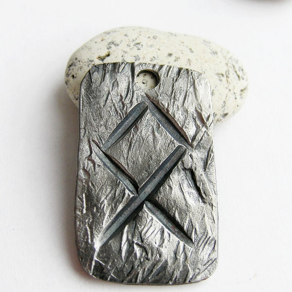 Hand forged rune Othala (Othal, Odal) necklace iron pendant forged jewelry amulet pendant nordic