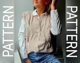 Intermediate knitting pattern / cable v neck sweater vest pattern / cable sweater vest pattern / knit sweater vest pattern / v neck sweater