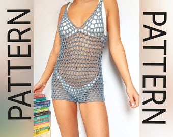 Intermediate crochet pattern / crochet mesh pattern / crochet cover up / crochet romper pattern / beach cover up pattern / bikini cover up