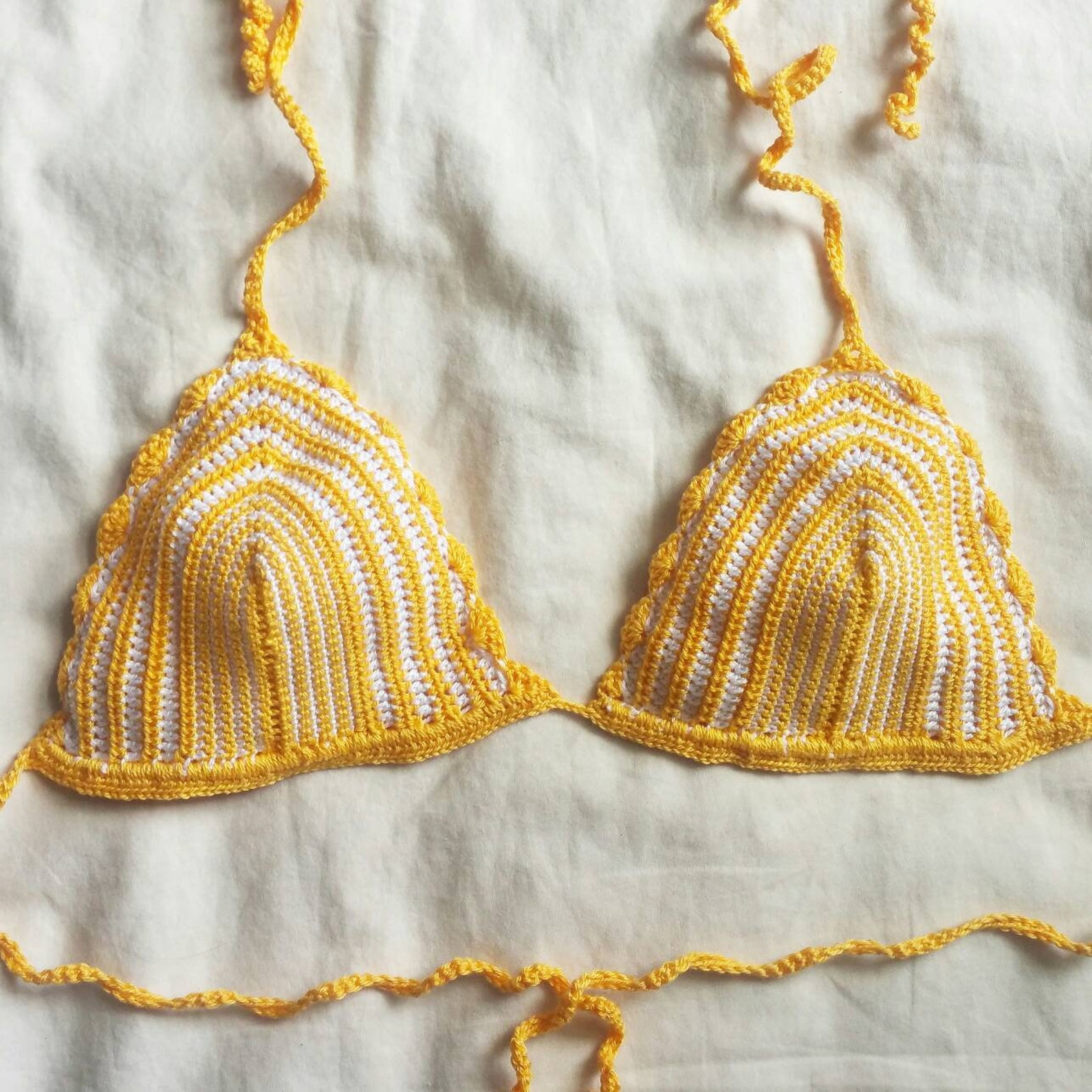 Women's crochet bikini / bikini top / yellow and white | Etsy