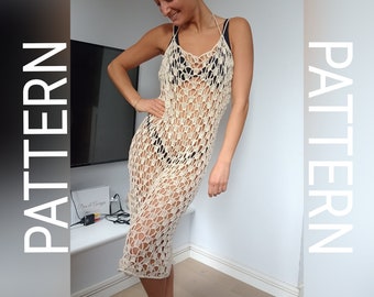 Crochet pattern / midi dress / beach dress / peekaboo dress / sheer dress / pdf pattern / easy crochet pattern / instant download / dress