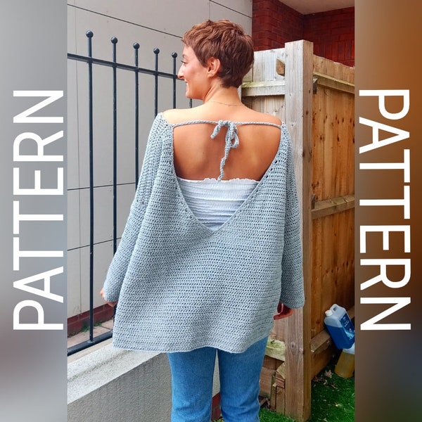 Crochet sweater pattern / simple crochet pattern / crochet jumper pattern / backless sweater pattern / crochet for beginners / crochet pdf