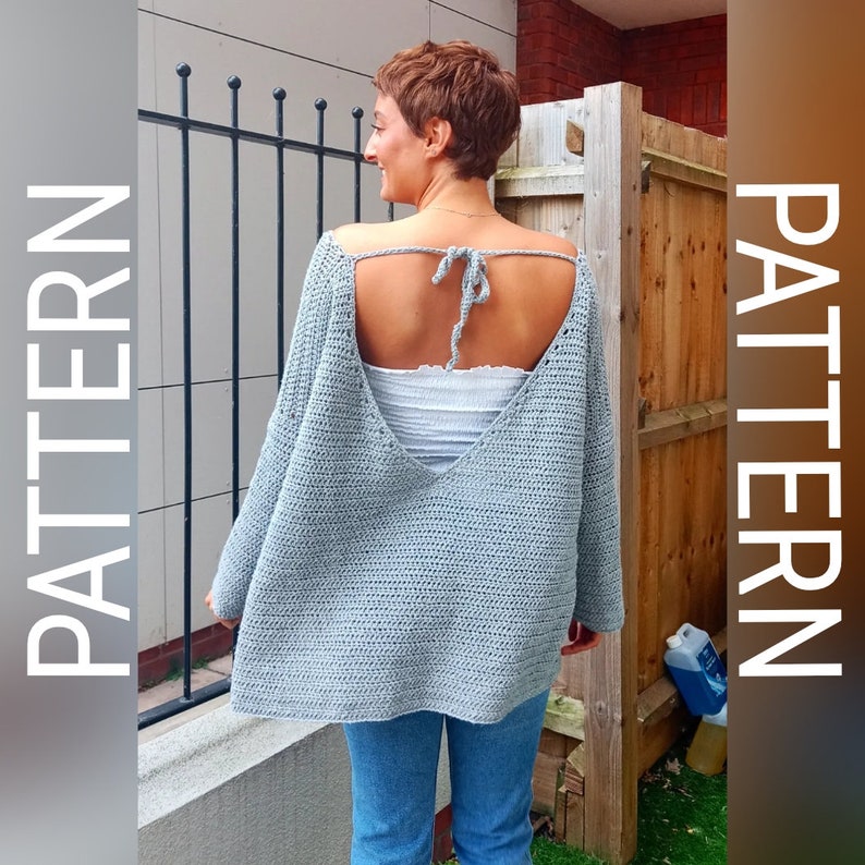 Crochet sweater pattern / simple crochet pattern / crochet jumper pattern / backless sweater pattern / crochet for beginners / crochet pdf image 1