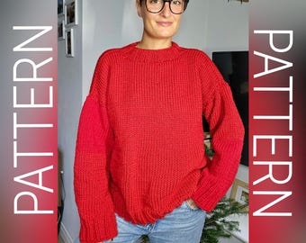 Oversized knit sweater pattern pdf / beginner knitting pattern / easy jumper tutorial / simple knitted pullover / instant download