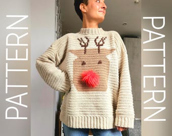 Crochet christmas sweater / crochet christmas pattern / christmas crochet jumper / oversized crochet sweater / modern crochet / crochet pdf