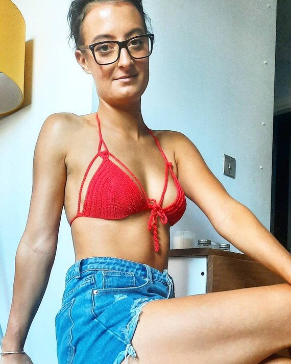 red crochet bikini top
