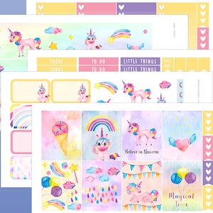 Zestaw tygodniowy Unicorn dla Erin Condren Vertical Planner | Naklejki do planera Unicorn | Naklejki do planera Rainbow | Zestaw tygodniowy Rainbow Planner