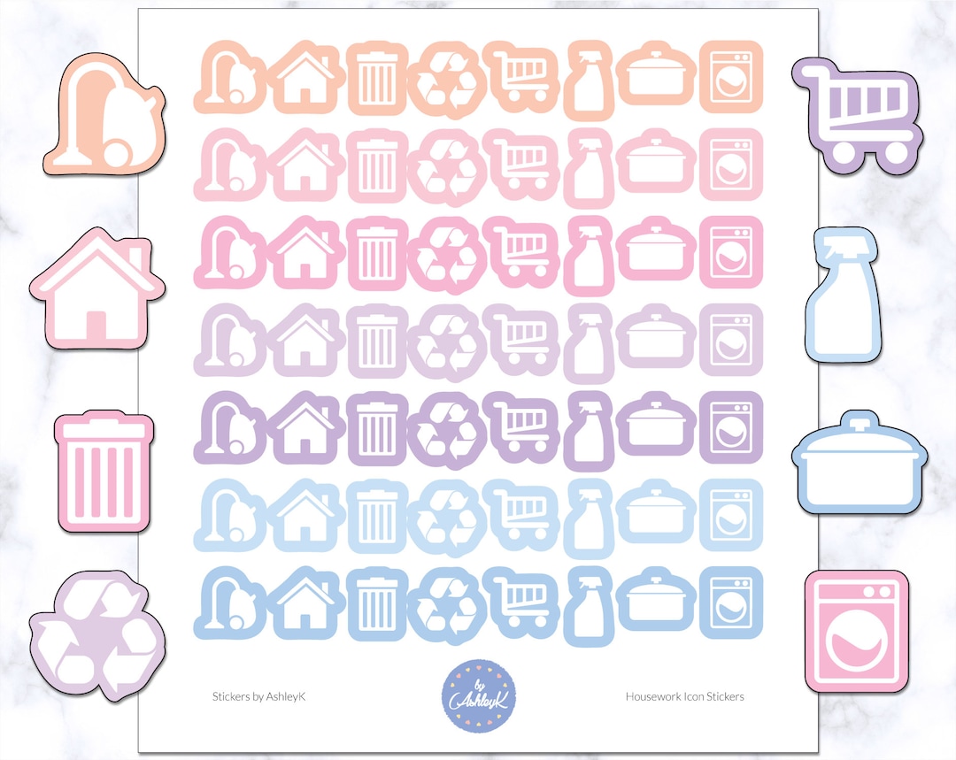 Housework Icon Stickers Housework Planner Stickers Cleaning Stickers ...