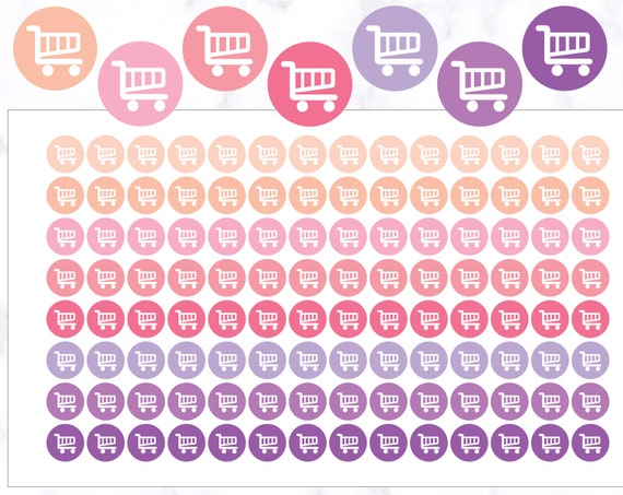Grocery Shopping Icon Stickers | Grocery Stickers | Shopping Cart Stickers | Journal Stickers | Circle Stickers | Icon Round Stickers