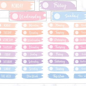 Pinselstrich Tage Cover Aufkleber | Tage Header Aufkleber | Datum Cover Planner Stickers | Wochentage Datum Cover Planner Sticker