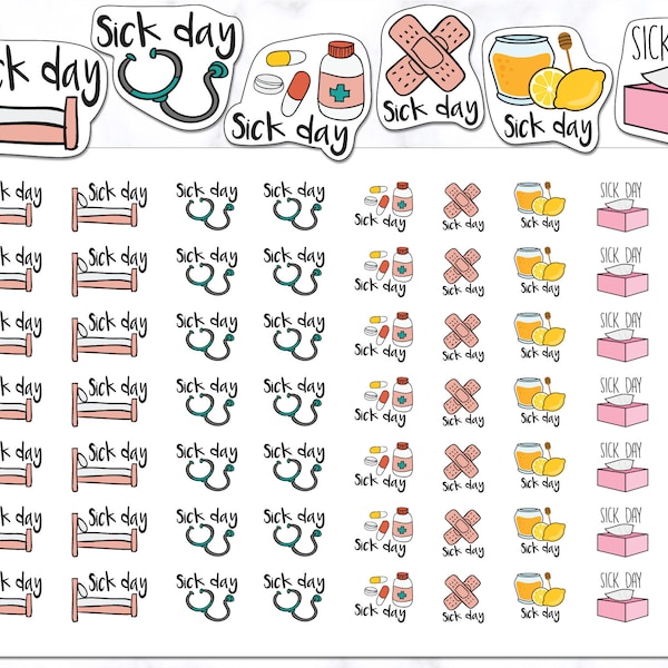 Sick Day Stickers | Doctor Stickers | Cold Stickers | Medicine Stickers |  Journal Stickers | Diary Stickers | Planner Stickers