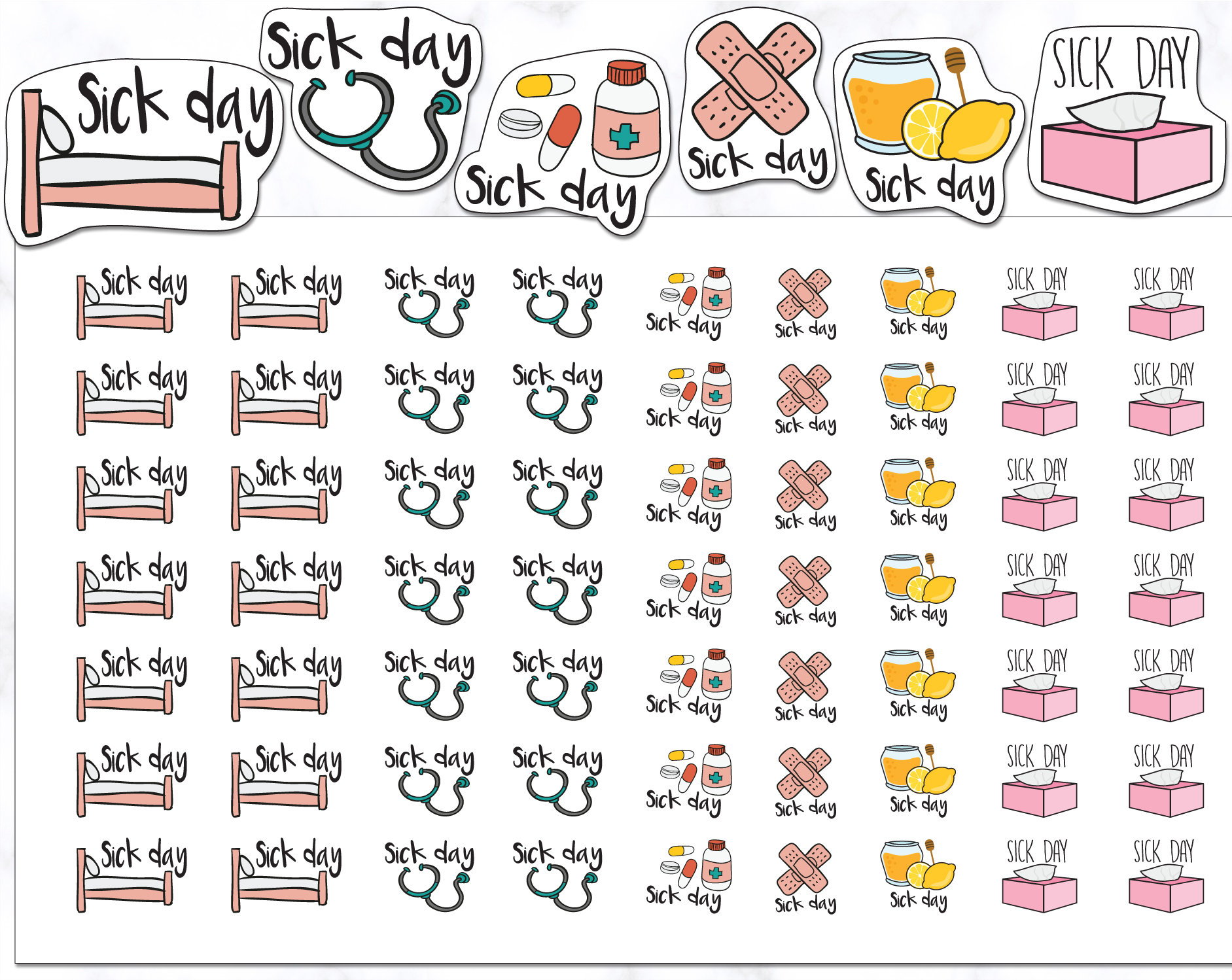 Sick Day Stickers | Doctor Stickers | Cold Stickers | Medicine Stickers | Journal Stickers | Diary Stickers | Planner Stickers