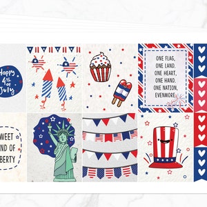 Kit semanal de comemoração do 4 de julho | Kit semanal do 4 de julho | Adesivos do planejador do Dia da Independência | Kit semanal de julho | Adesivos do 4 de julho