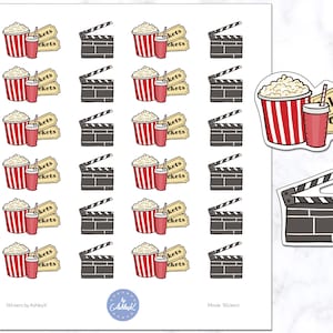 Movie Stickers Movie Night Stickers Movie Date Cinema Stickers Popcorn Stickers Planner Sticker Journal Sticker Diary Sticker Mixed