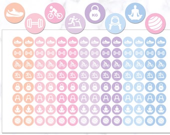 Health Icon Round Planner Stickers | Health Stickers | Gym Planner Stickers | Dumbbell Stickers | Cycling Stickers | Running Shoes Stickers