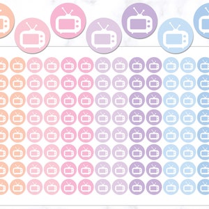TV Icon Stickers | TV Stickers | Icon Round Stickers | Circle Stickers - Planner Stickers | Journal Stickers | Diary Stickers