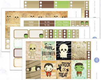 Kit semanal de Halloween para planificador vertical Erin Condren / Pegatinas de Halloween / Kit semanal de octubre / Lindo kit de pegatinas de Halloween