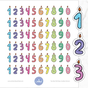 Pegatinas para planificador de velas de cumpleaños con números / Pegatinas de feliz cumpleaños / Pegatinas de velas de cumpleaños / Pegatinas de velas con números / Pegatinas con números