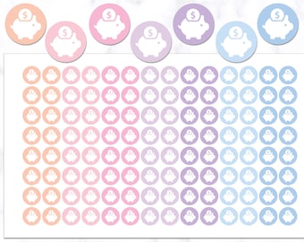 Piggy Bank Icon Round Stickers | Pay Day Stickers | Money Icon Stickers | Planner Icon Stickers | Journal Stickers | Circle Stickers
