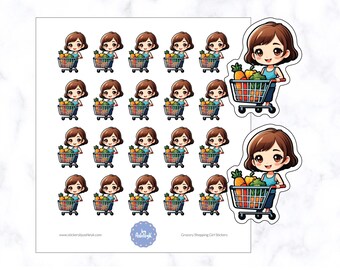 Grocery Shopping Girl Planner Stickers | Grocery Planner Stickers | Shopping Stickers | Shopping Cart Planner Stickers