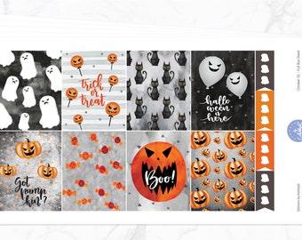 Kit semanal "Noche de Calabaza" para planificador vertical Erin Condren / Pegatinas para planificador de Halloween / Lindo kit semanal de Halloween / Kit semanal de octubre