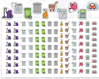 110 Housework Planner Stickers | Cleaning Stickers | Laundry Stickers | Spray Stickers | Vacuum Stickers | Recycle Sticker | Bin Day Sticker