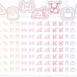 112 Fitness Icon Stickers | Gym Planner Stickers | Workout Icon Stickers | Fitness Stickers | Running Shoes Sticker | Weight Tracker Sticker