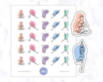 Pegatinas de posturas de yoga para el planificador / Pegatinas de yoga para chicas / Pegatinas de meditación / Pegatinas de fitness para chicas / Pegatinas de yogui