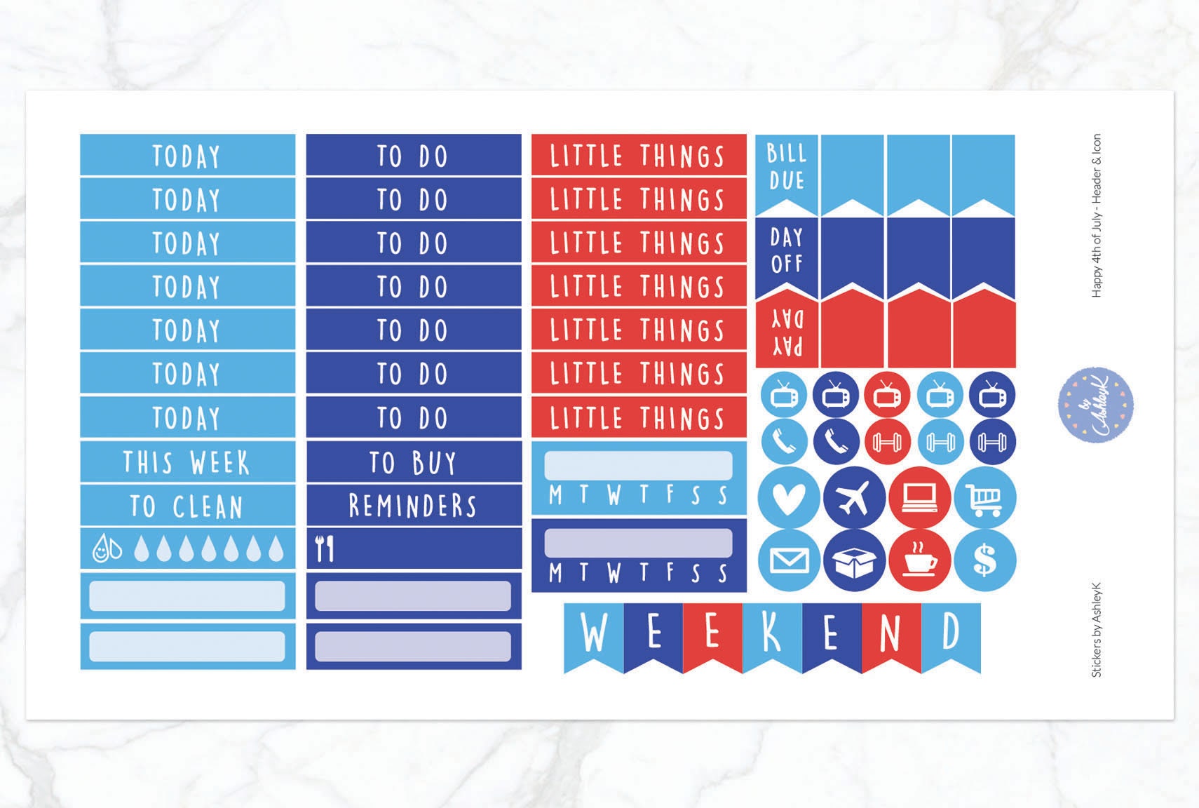 Happy 4th of July Weekly Kit for Erin Condren Vertical Horizontal ...